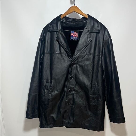 Glossy Black leather Jacket with Structured Shoulders - Picture 1 of 7